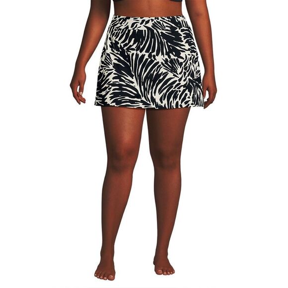 Land’s End Plus swimsuit bottom skirt control panty black egret white scroll Var - Picture 3 of 6